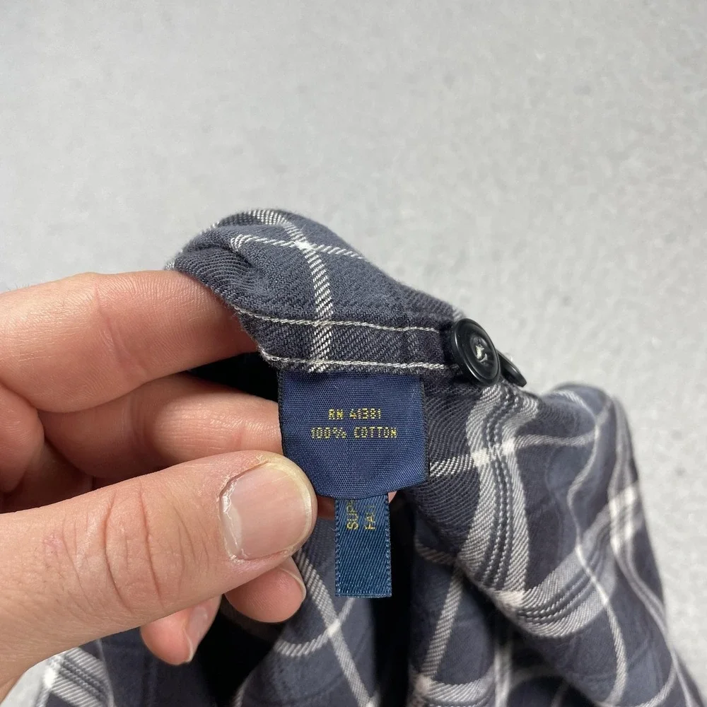 Polo Ralph Lauren Shirt Mens Large Navy Blue Plaid Flannel Button Up Casual‎